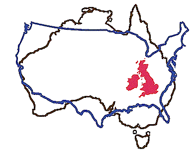 Size comparison of Australia, USA and UK-Ireland